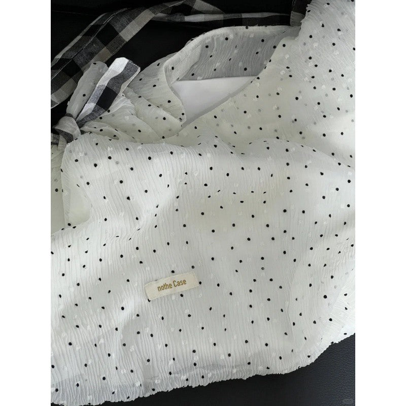 Capacity French Polka Dot Mori Style Canvas Crossbody Bags
