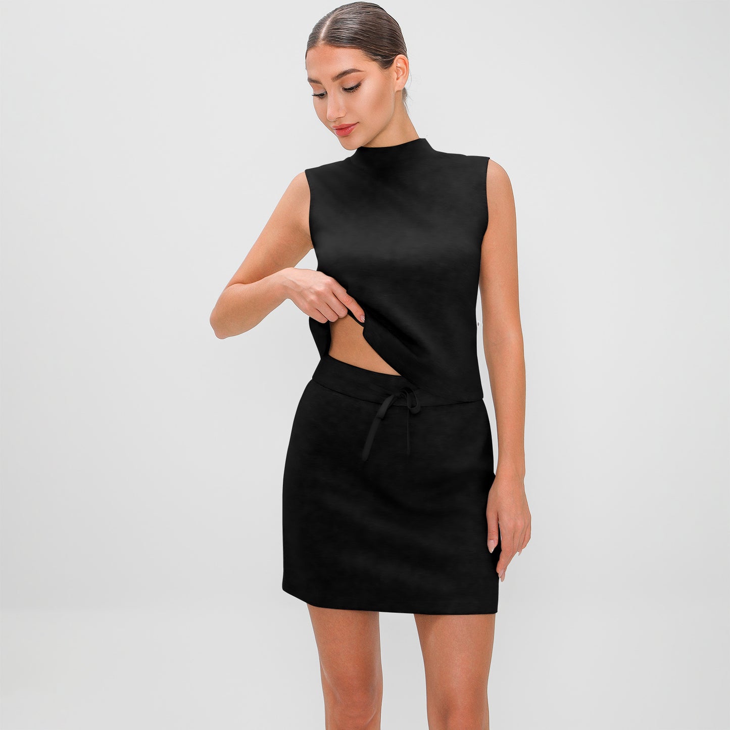 Women's Half Turtleneck High Waist Culottes Casual Suits