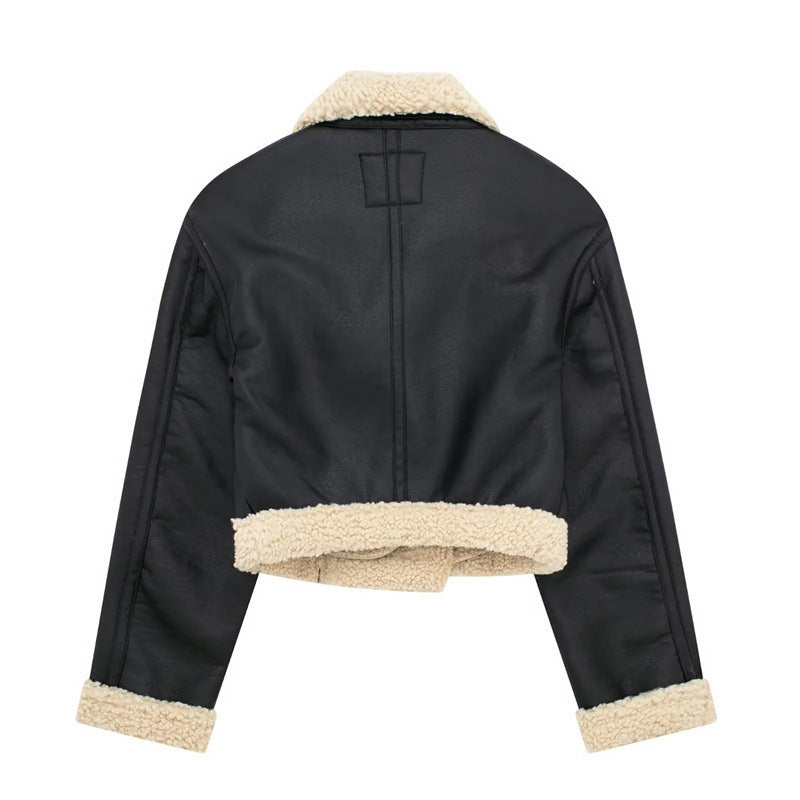 Women's Street Style Double-sided Fleece Imitation Leather Jackets