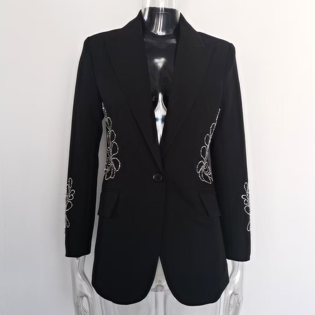 Beautiful White Handmade Beaded One Button Blazers
