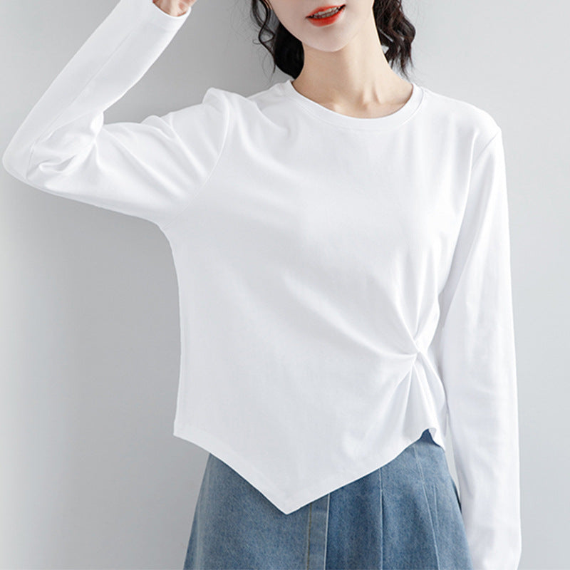 Women's Irregular Design Long-sleeved Korean Style Solid Color Small Bottoming Shirt Tops