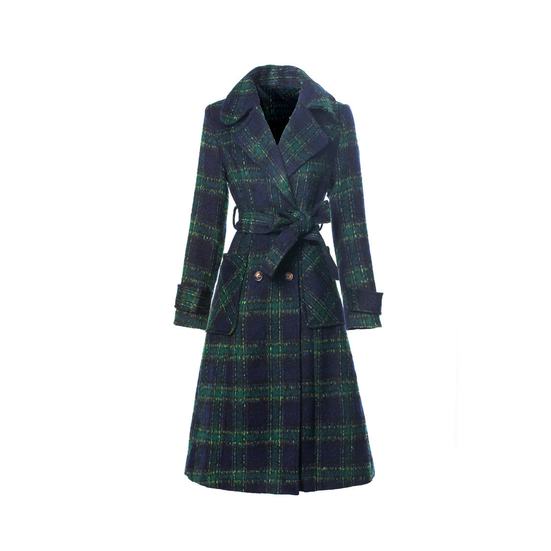 Women's High-grade Retro British Style Plaid Woolen Coats