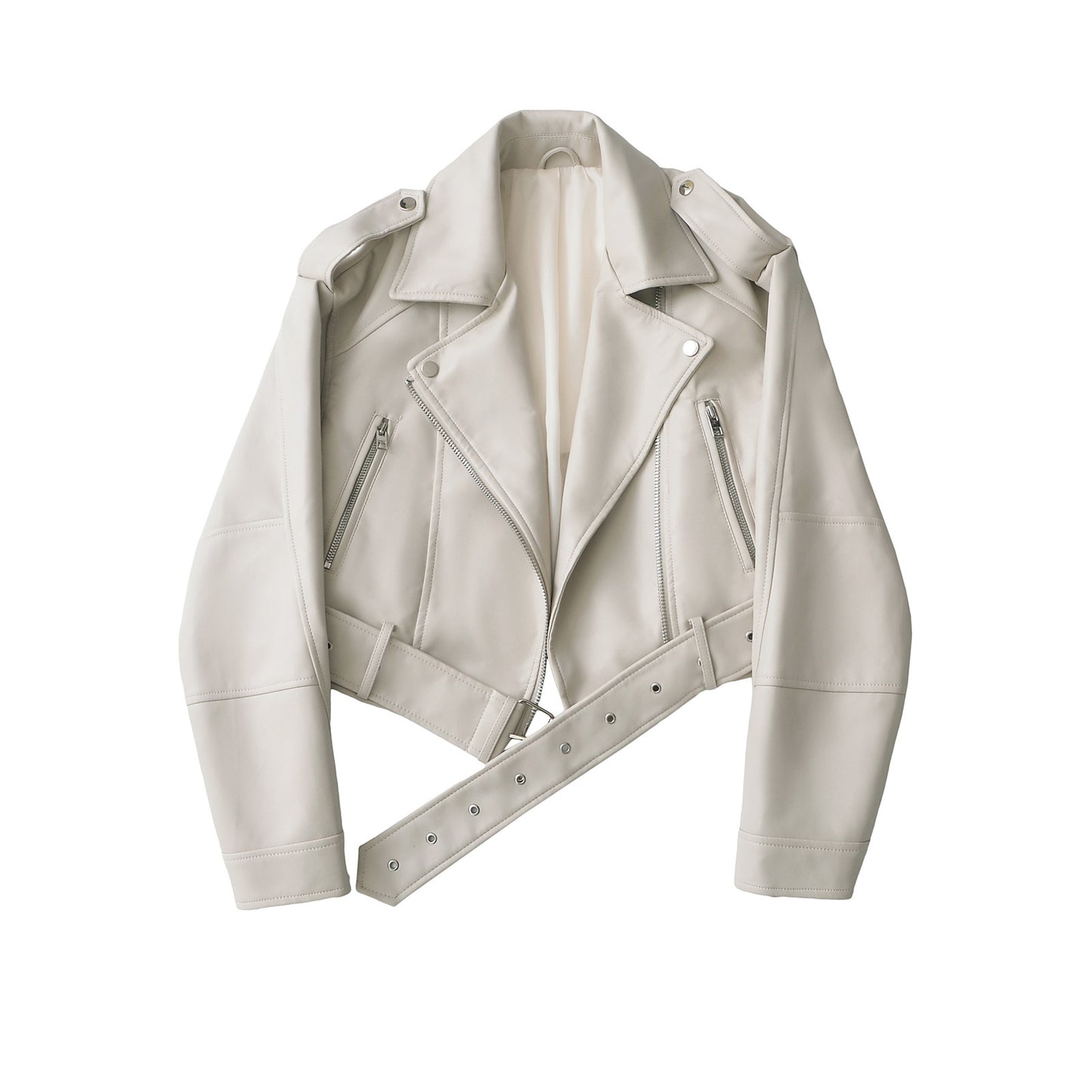 Women's Two-color Leather Distressed Lapel Baggy For Coats