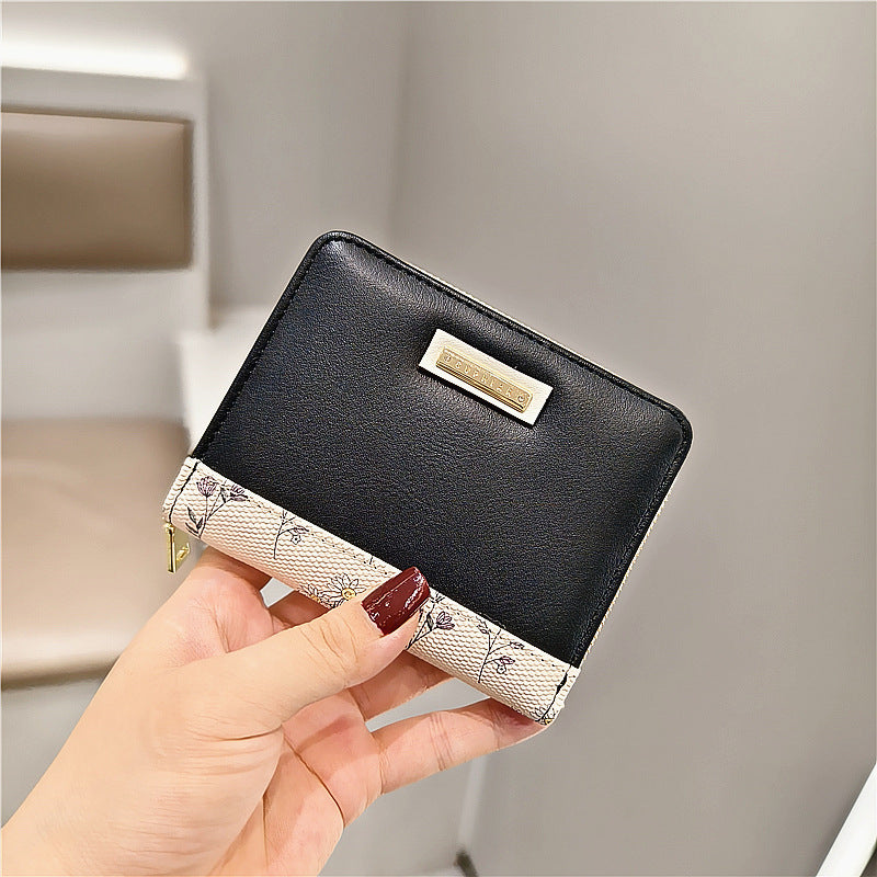 Women's Sweet Floral Stitching Horizontal Short Zipper Ladies Wallets