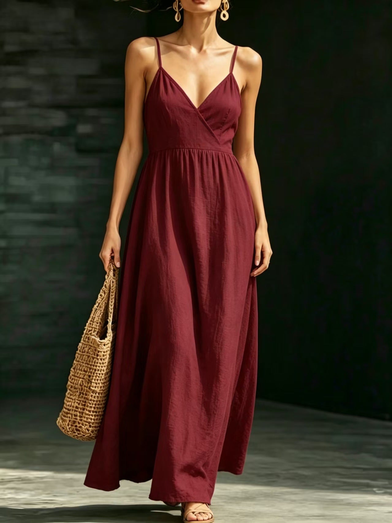 Women's Summer Backless Strap Pocket Elegant Long Dress