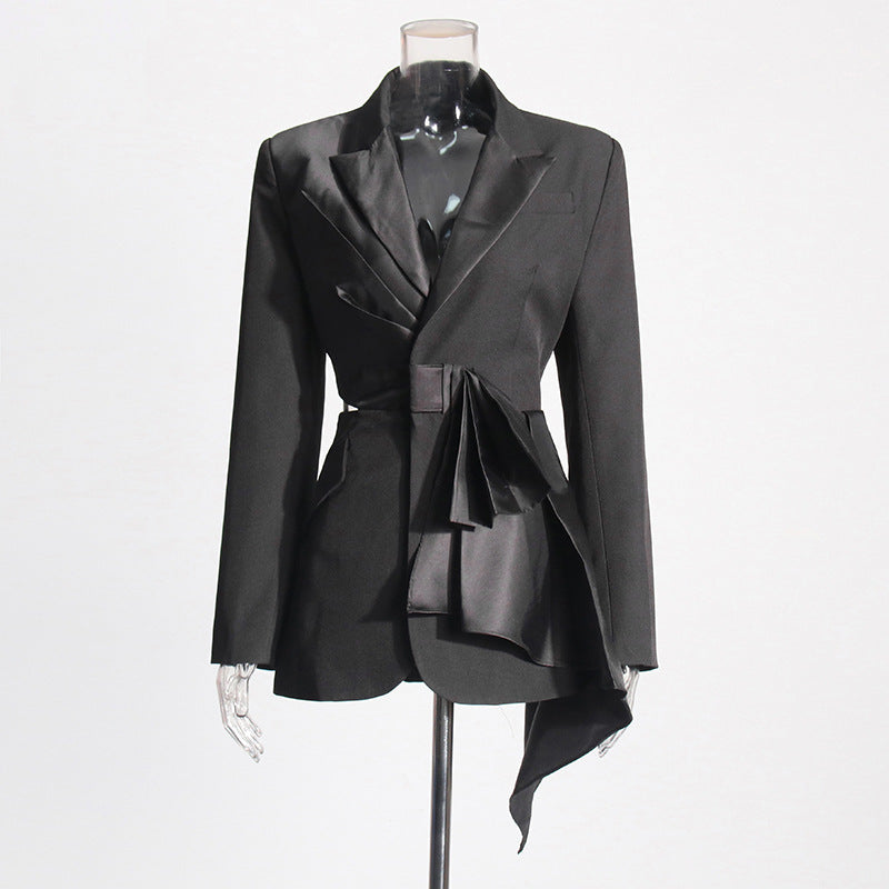 Women's Graceful Bow Autumn Show Waist Design Jackets