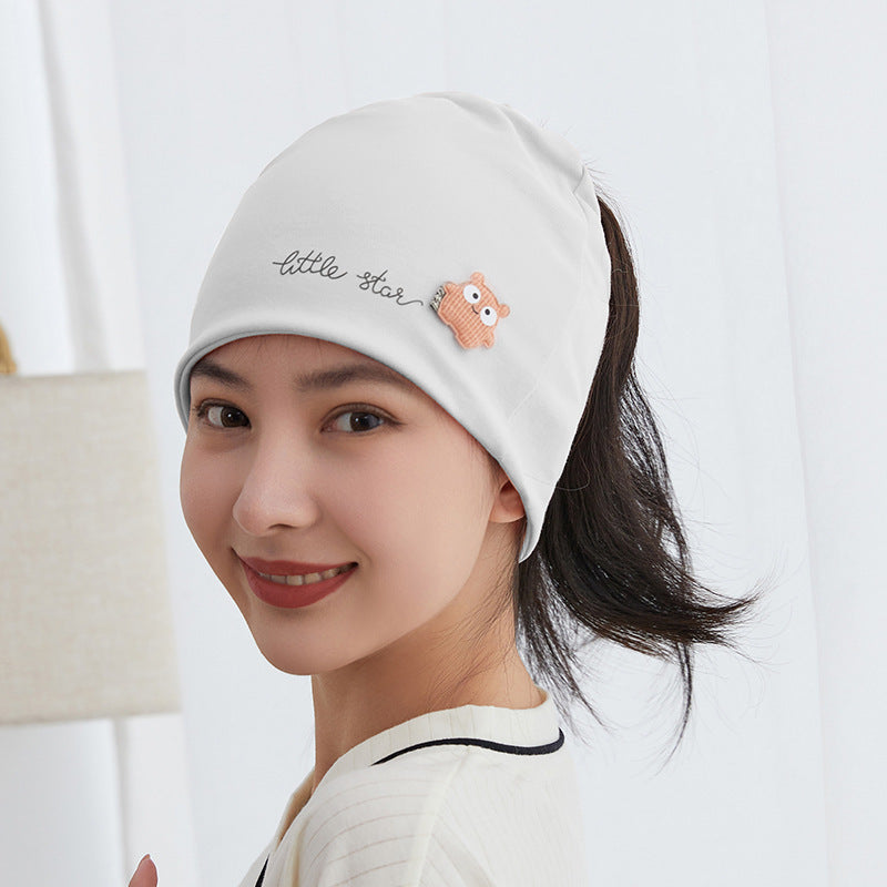 Women's Cotton Cartoon Flower Bear Confinement Headscarf Bags