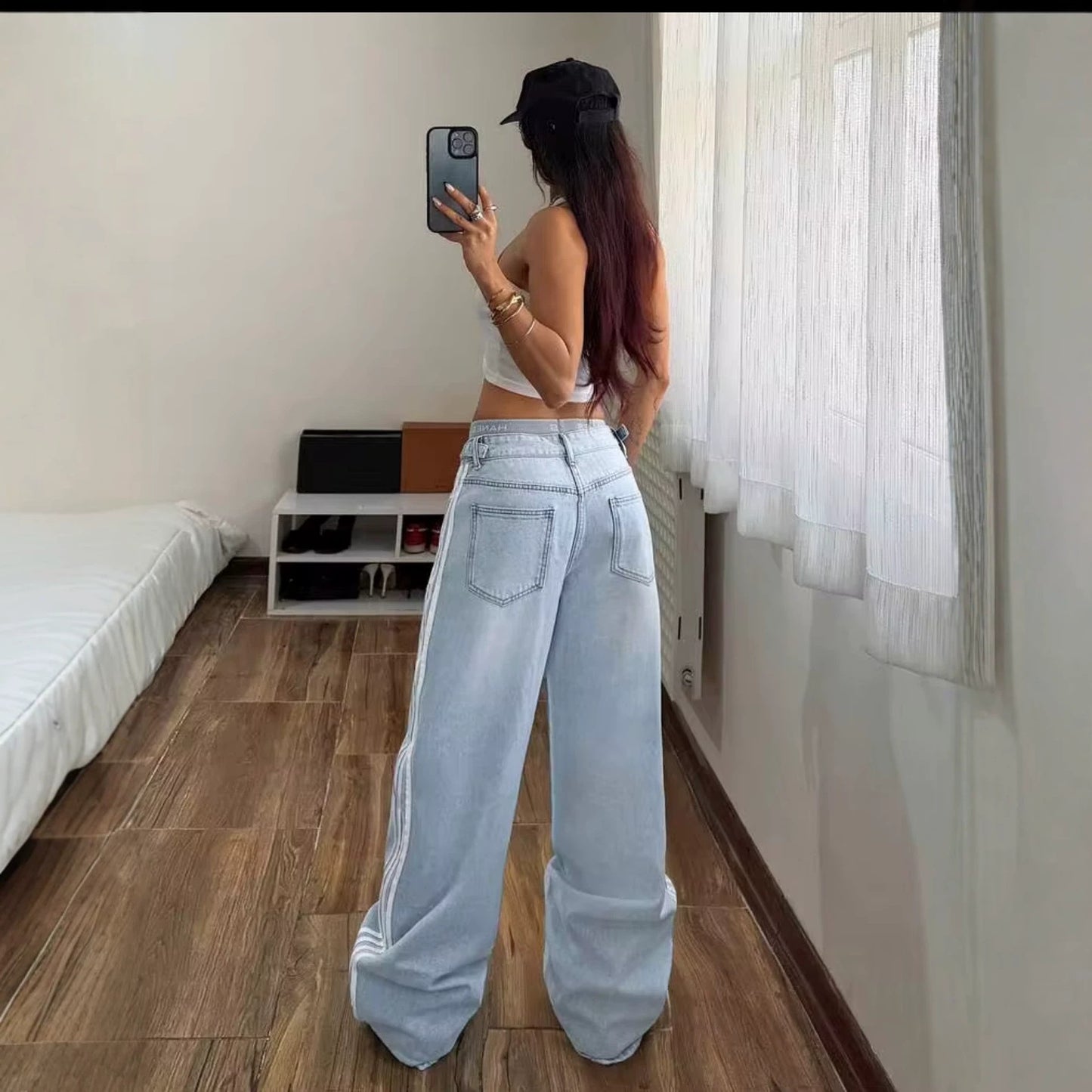 Women's Retro Trendy Fashion Casual Striped Trousers Women's Jeans