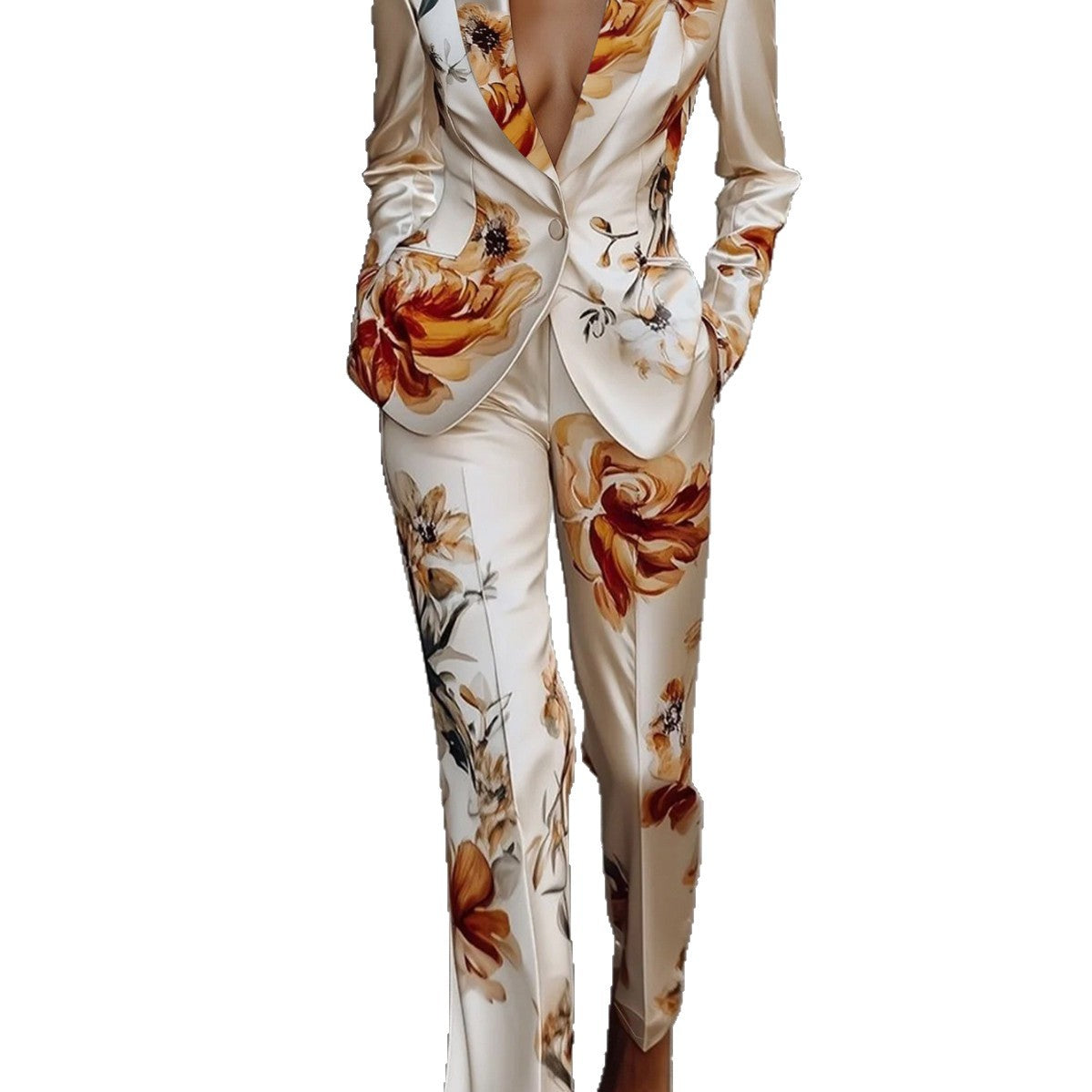 Fashion Printing Satin Long Sleeve Two-piece Suits