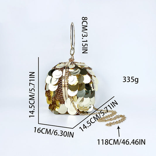 Women's Round Spherical Metal Handmade Sequined Evening Bags