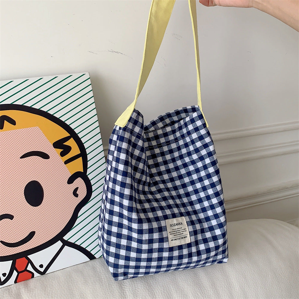 Canvas Female Check One College Art Shoulder Bags