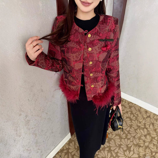 Rayon National Style Jacquard Ostrich Wool Blouses