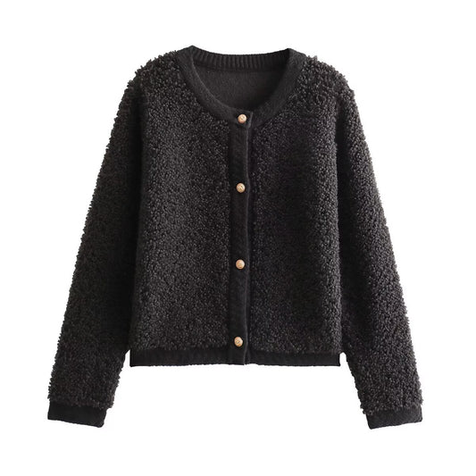 Women's Autumn Fashion Temperament Button Decoration Terry Blouses