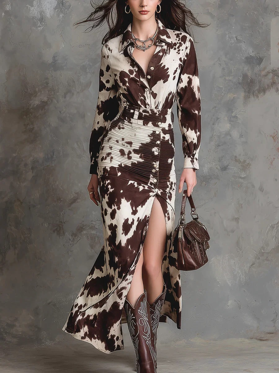 Women's Digital Printing Shirt Long Sleeve Button Dresses