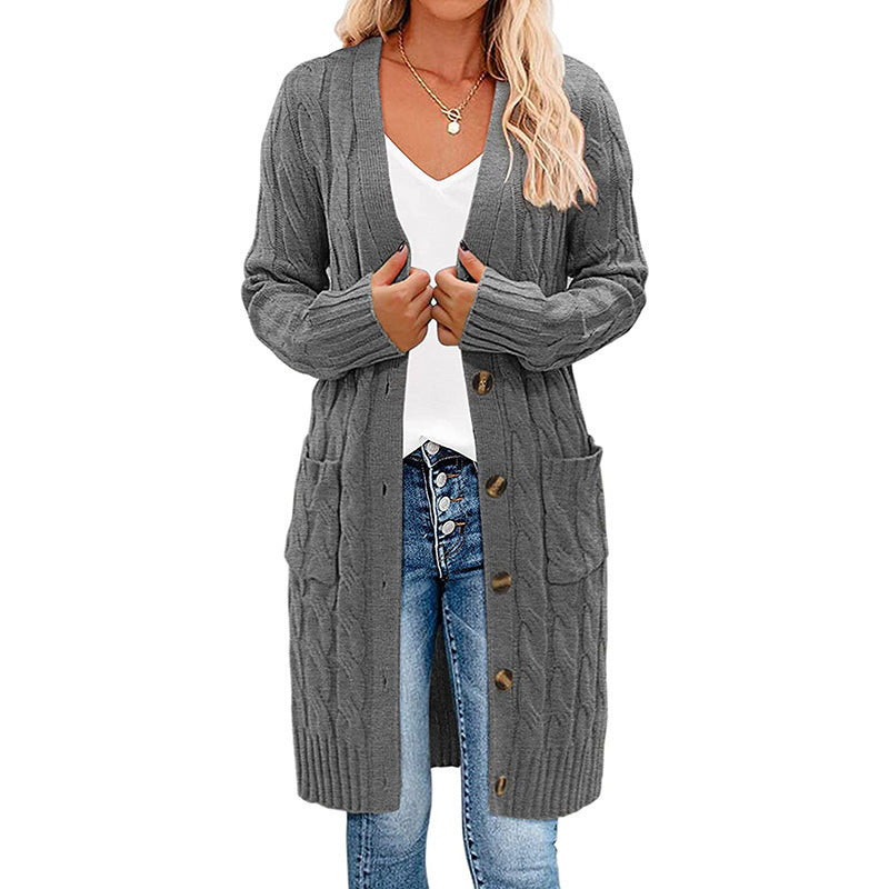 Single-breasted Twist Pocket Simple Knitting Long Sweaters