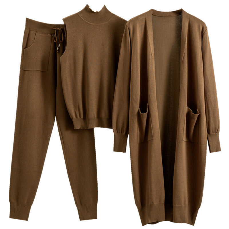 Women's Fashionable Graceful Casual Knitted Three-piece Set Suits