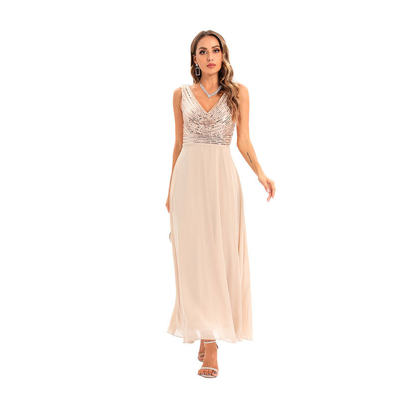 Women's Sexy Sequined Striped Embroidery Long Dress Dresses