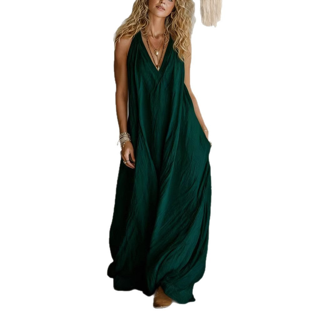 Women's Casual Sleeveless Loose Pockets Cotton Linen Jumpsuits