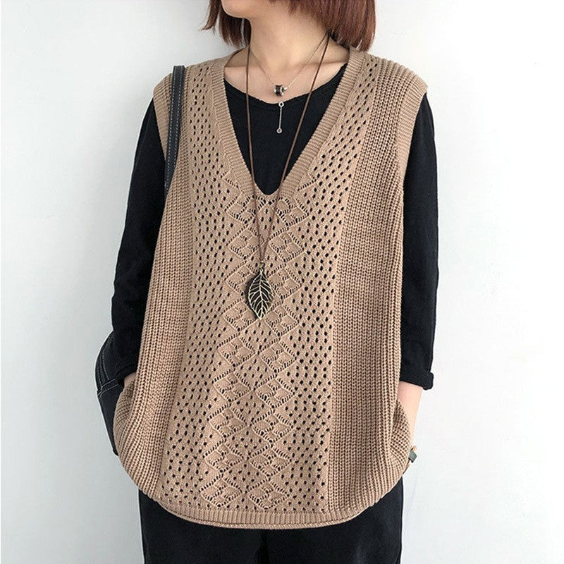 Women's Style Solid Color Hollow Out Knitted Women's Vest