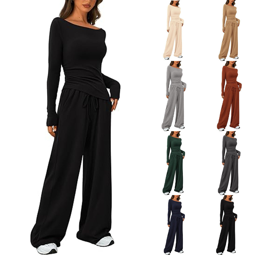 Autumn Asymmetric T-shirt Wide Leg Wear Fashion Casual Suit
