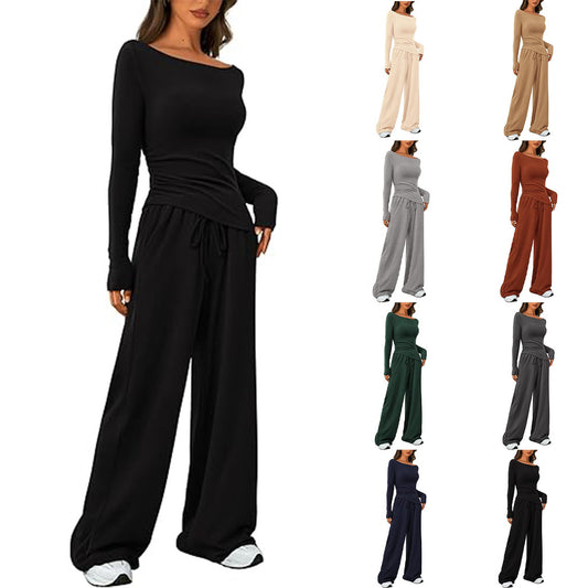 Autumn Asymmetric T-shirt Wide Leg Wear Fashion Casual Suit