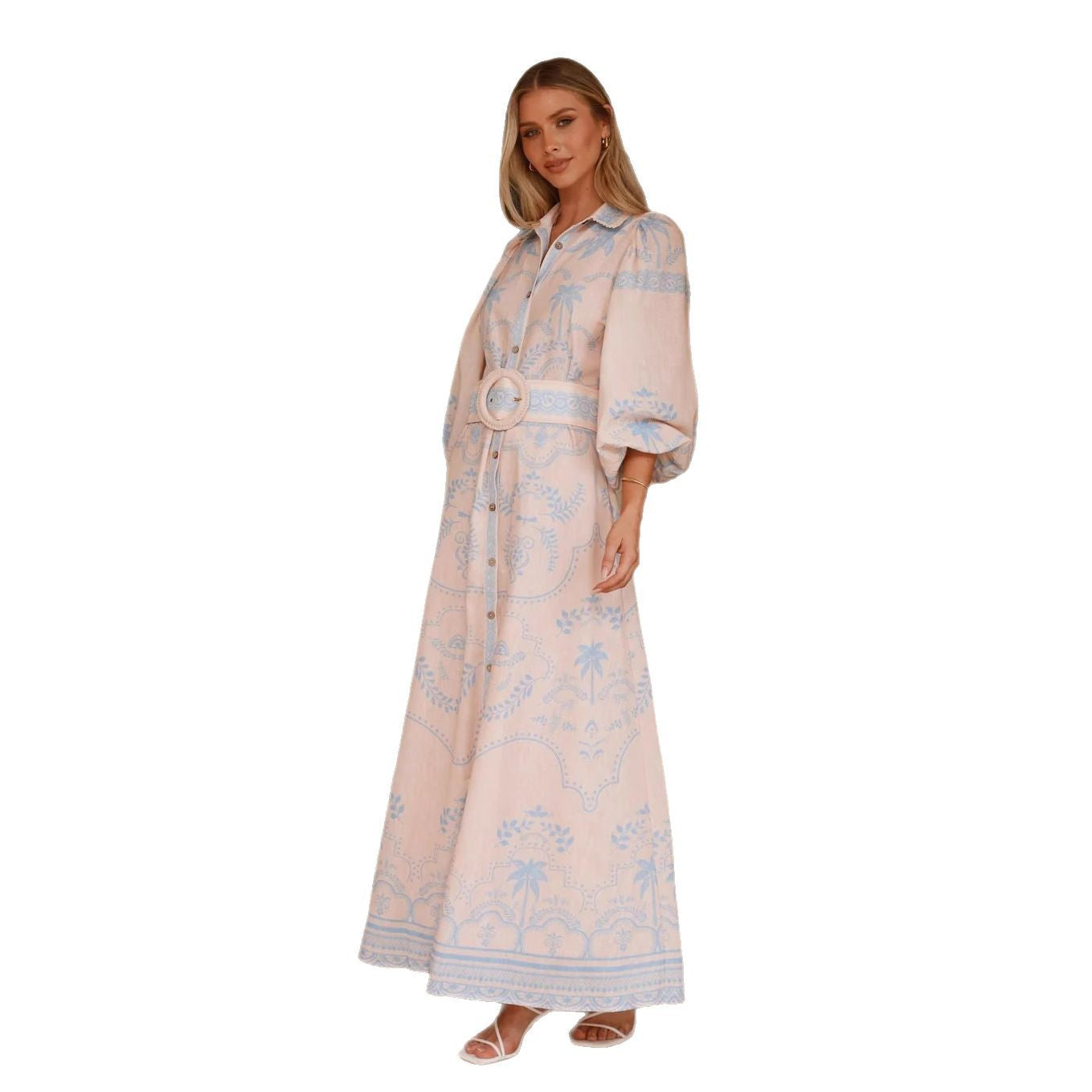 Linen Loose Casual Belt Waist Puff Dresses