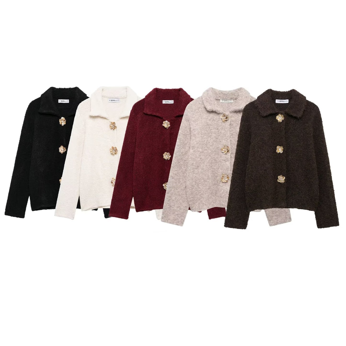 Women's Artificial Wool Belt Flower Button Knitted Sweaters