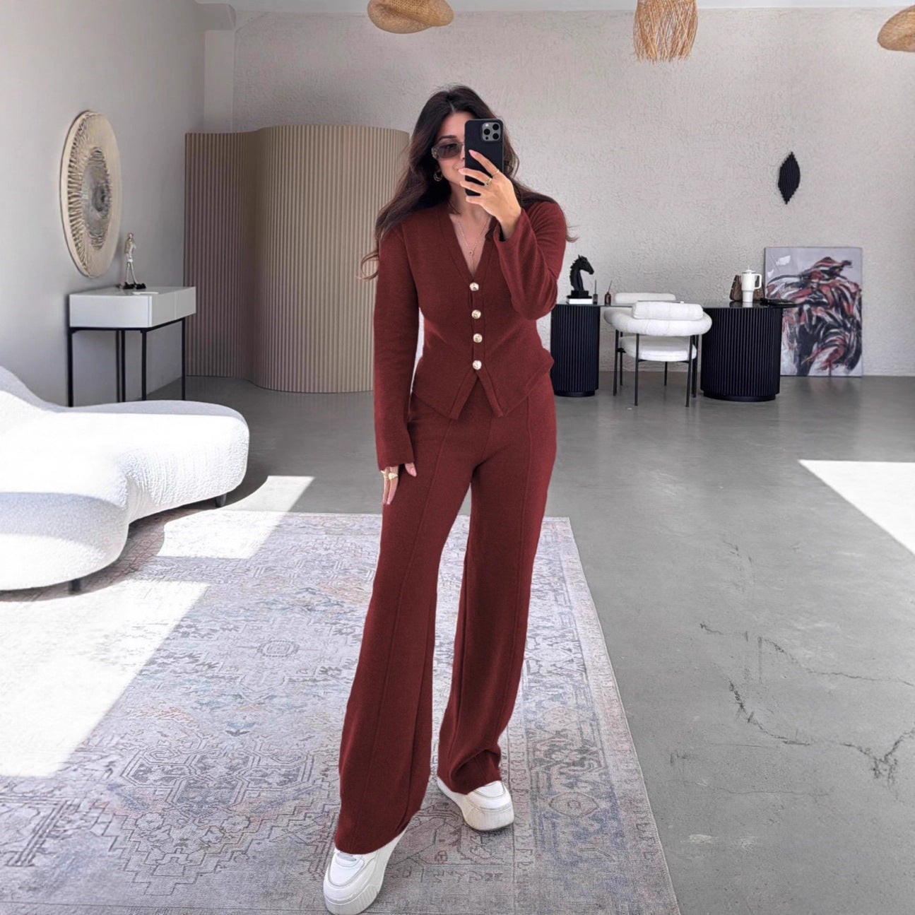 Women's Casual Button Trousers Fashion Wear Suits