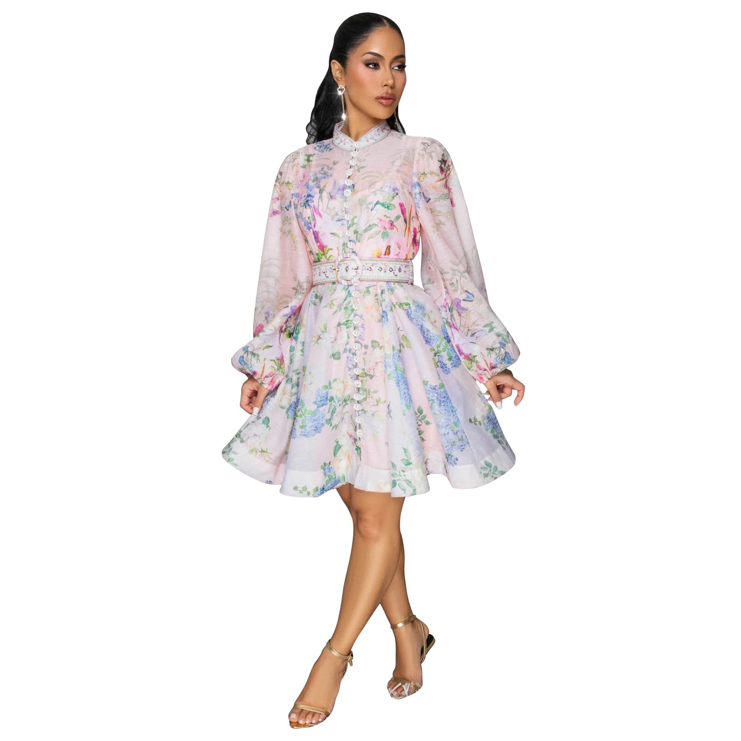 Women's Australian Style Printed Lantern Sleeve Pattern Dresses