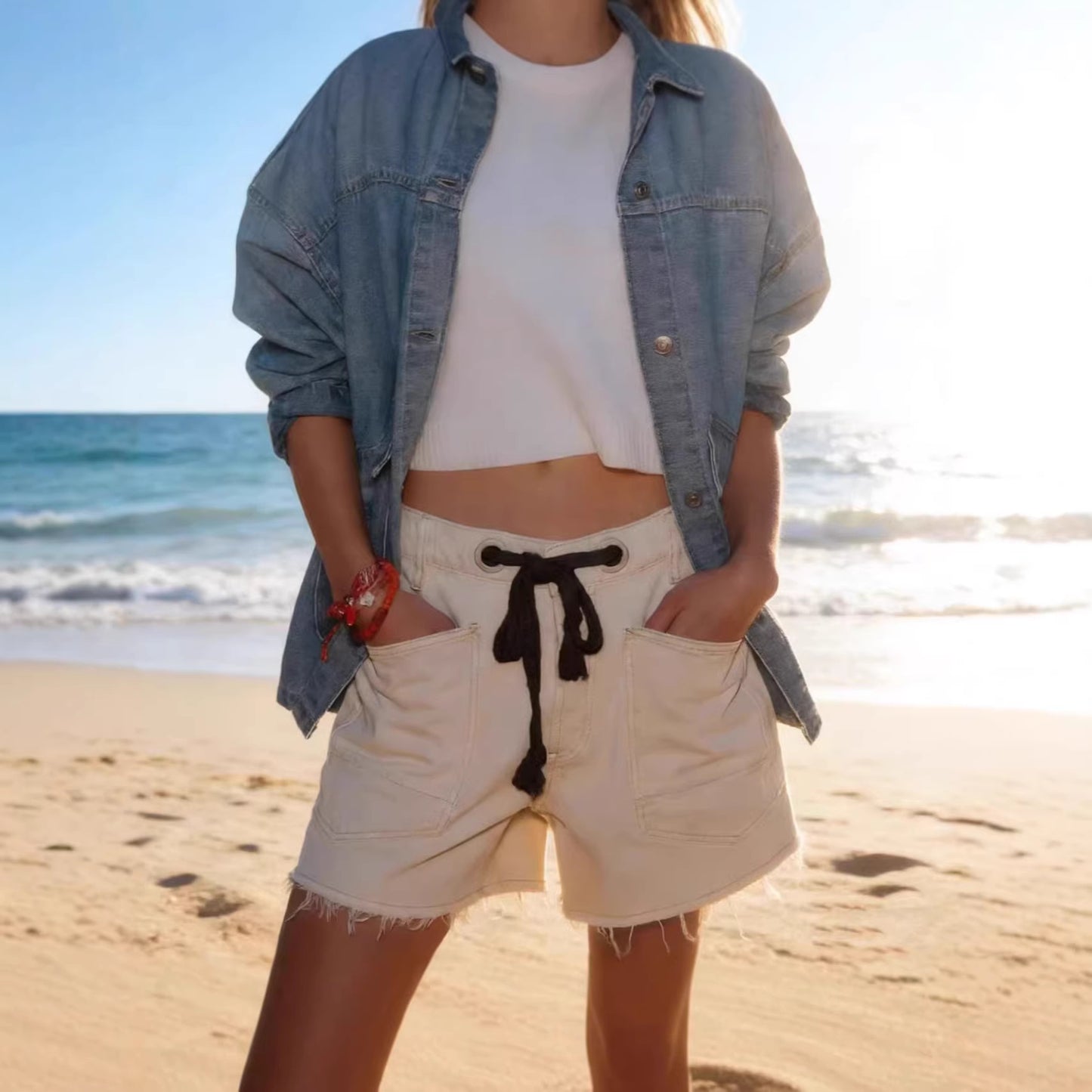 Women's Ripped Stretch Washed Fashionable Casual Worn Shorts