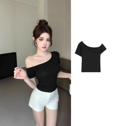 Simple Pure Style Elegant Sexy Hot Exposed Shoulder Women's T-shirt