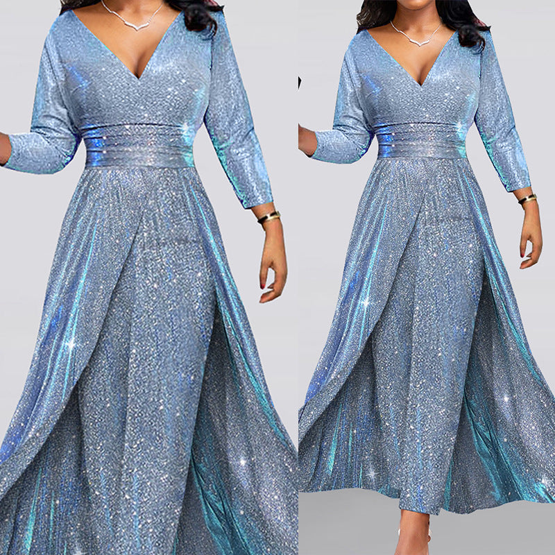 Elegant Graceful Bare Chest Thin Glitter Waist Dresses