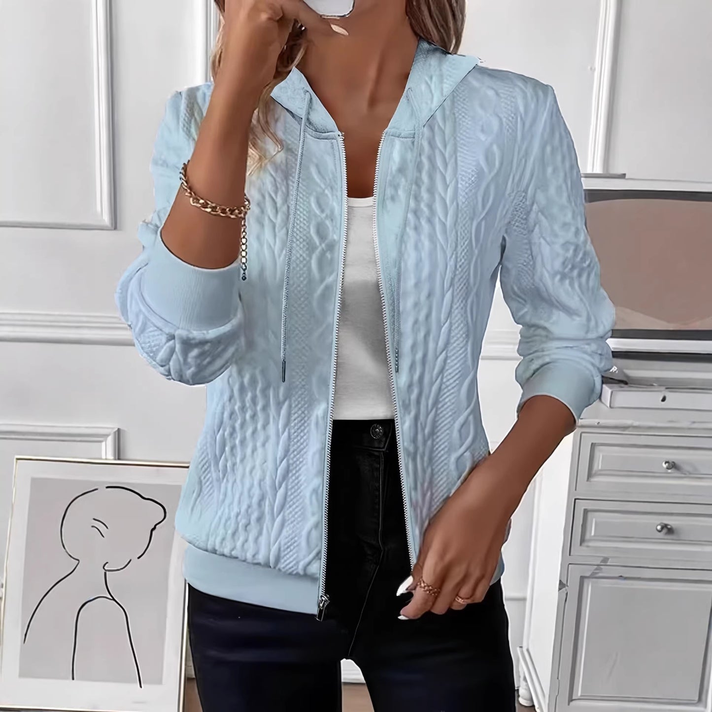 Women's Solid Color Long Sleeve Knitted Zipper Women's Sweater, Sweater