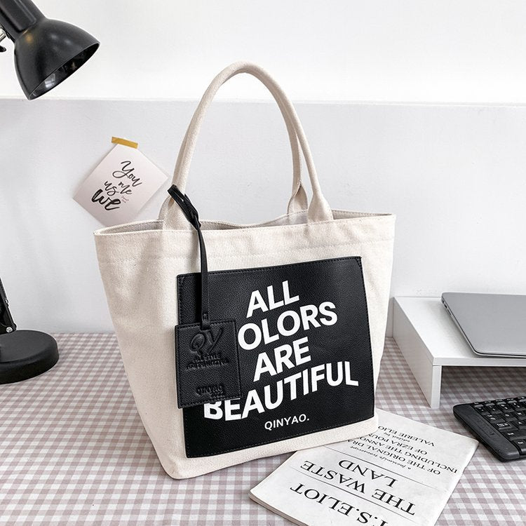 Letter Canvas Large Capacity Female Class Handbags