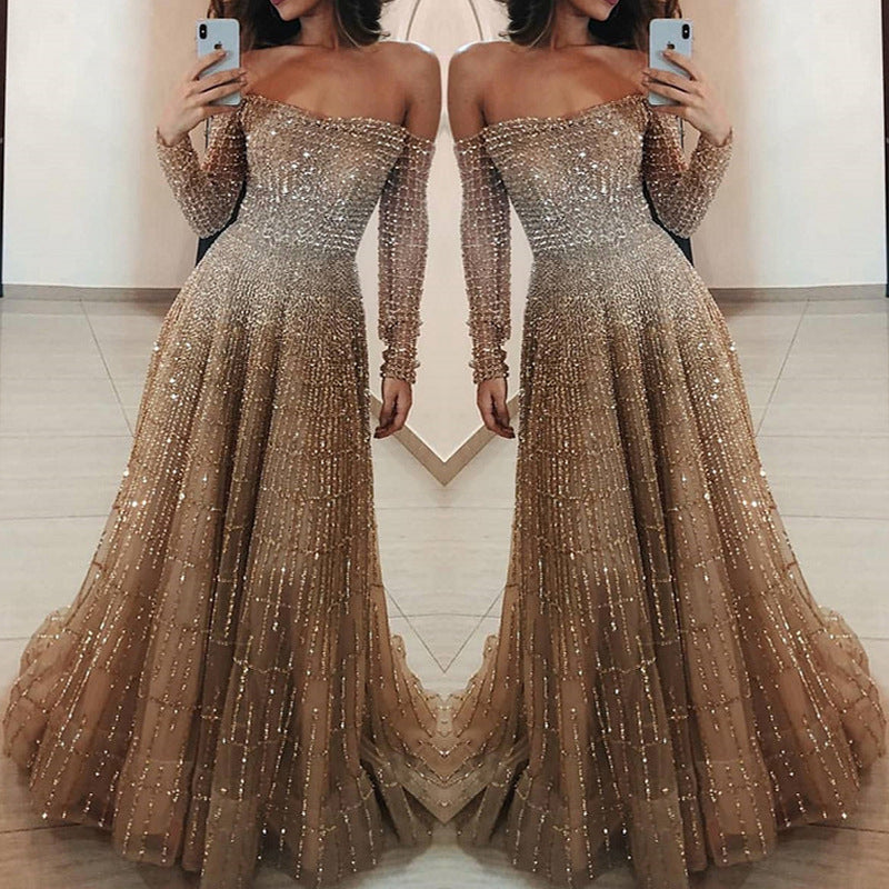 Women's Spring Shiny Tube Long Sleeve Dress Dresses