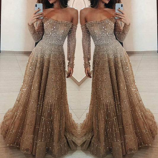 Women's Spring Shiny Tube Long Sleeve Dress Dresses