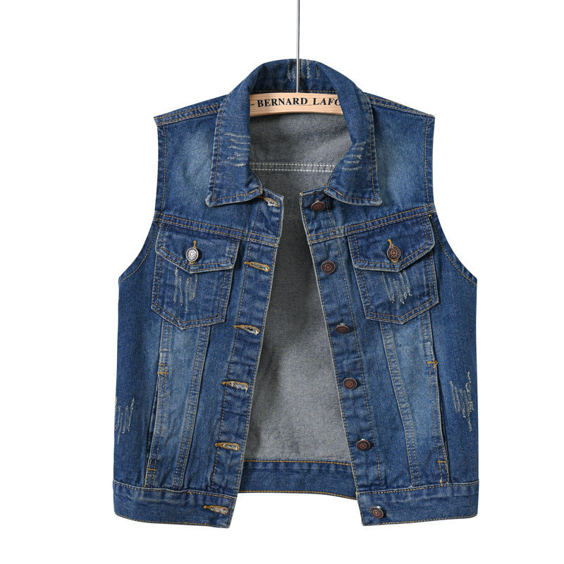 Women's Denim Slimming Frayed Sleeveless Khaki Tops