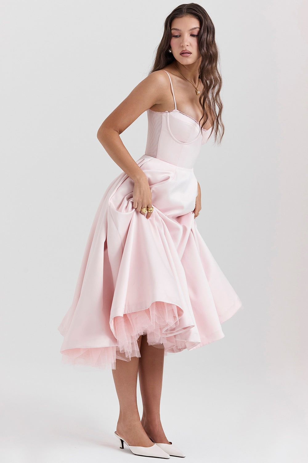 Fishbone Waist Trimming Spaghetti Straps Sexy Dresses