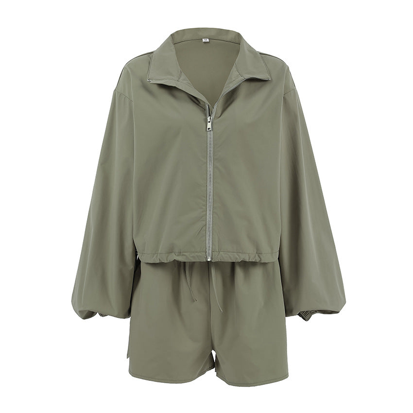 Green Windbreaker Autumn Versatile Loose Stand-up Collar Long-sleeved Suits