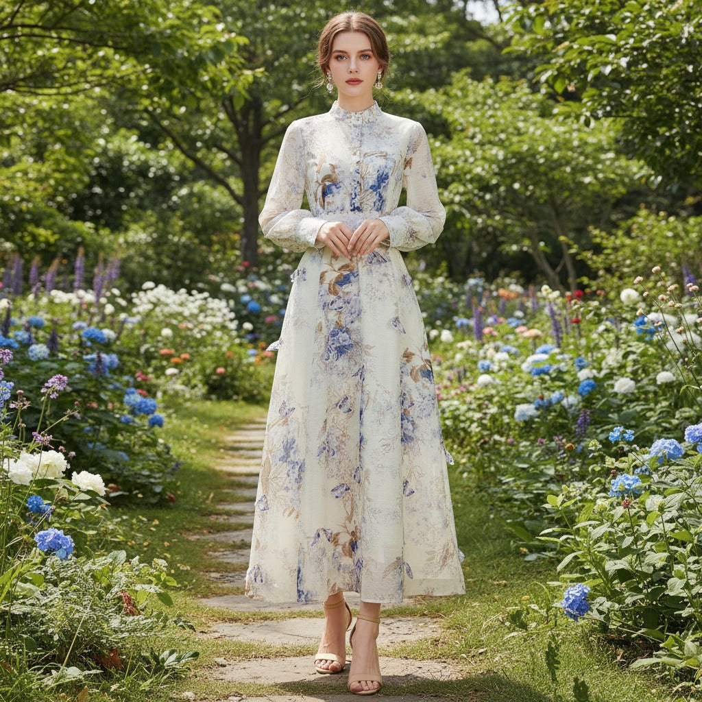 Women's Style Printed Long Sleeve Slimming Temperament Dresses