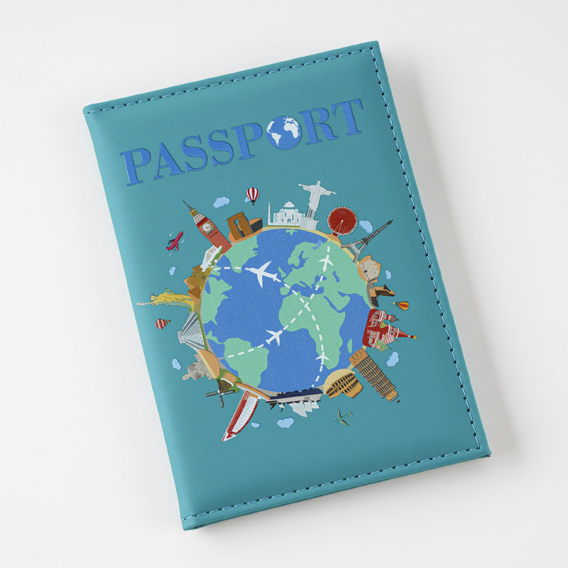 Printed Cartoon Map Passport Cover Document Card Holder
