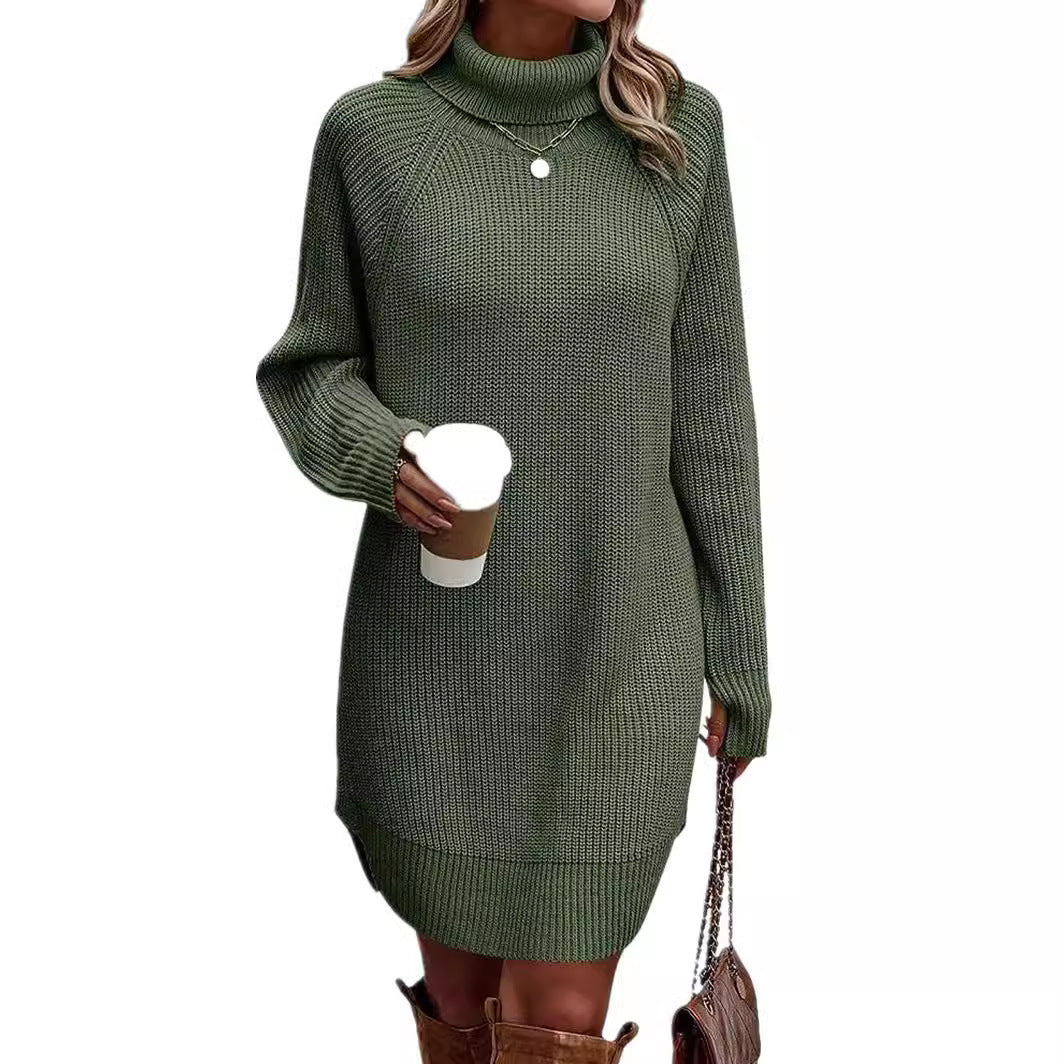 Women's Fashionable With Pullover High Collar Dress Sweaters