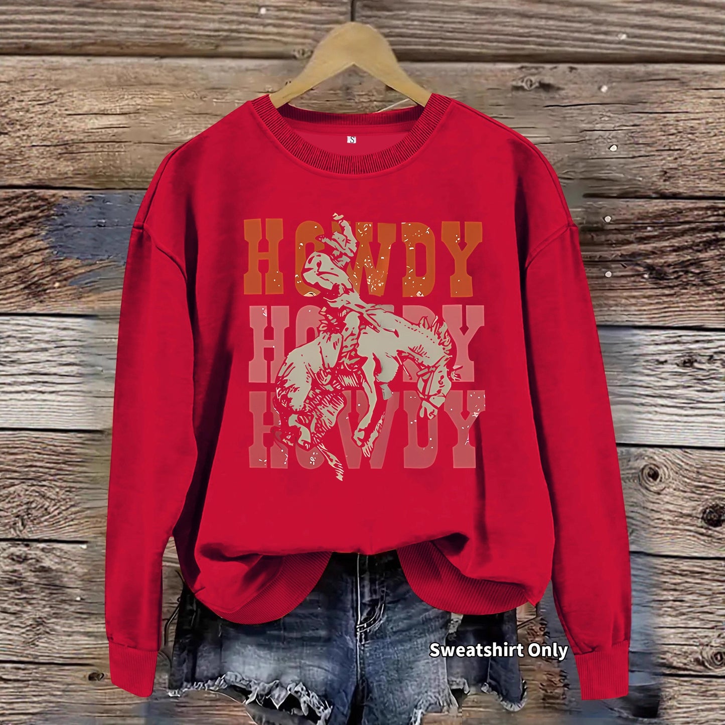 Riding Denim Printing Round Neck Fashion Women's Sweater, Sweater