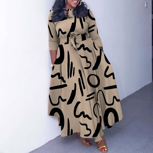 Women's Fashion Elegant Tied Africa Maxi Dress Plus Size