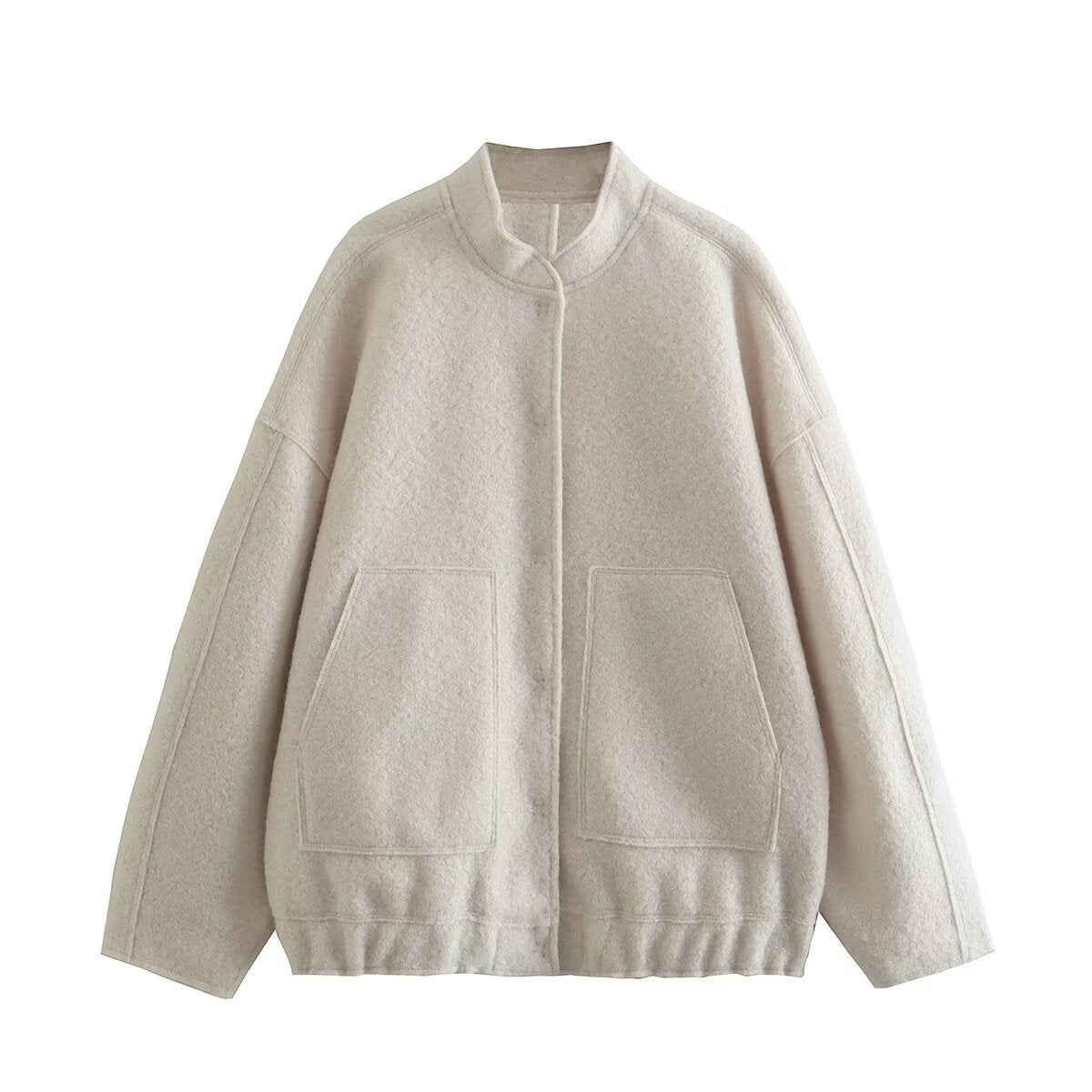 Women's Pocket Decoration Stand Collar Loose Bomber Coats