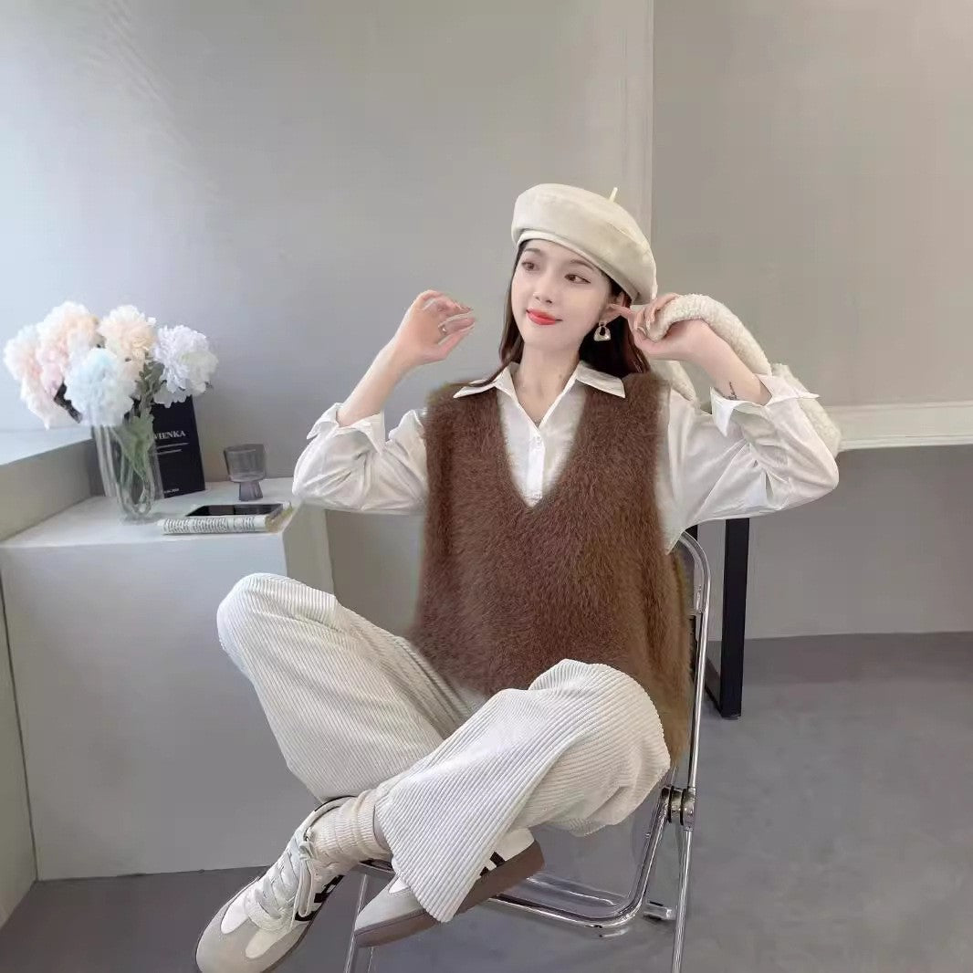 Women's Knitted Solid Color Pullover Sleeveless Fashionable Women's Vest