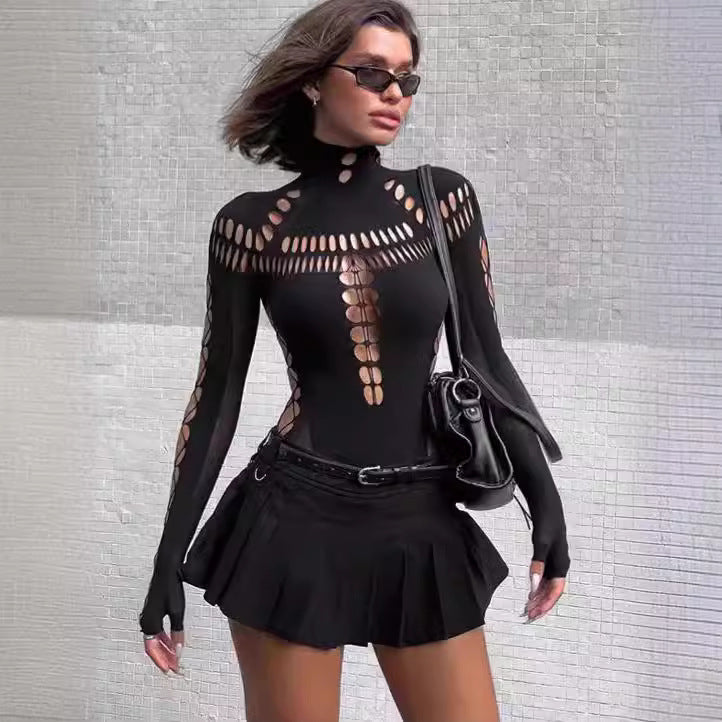 Women's Turtleneck Long Sleeve Fashion Nylon High Elastic Slim Fit Women's Jumpsuit/clothing