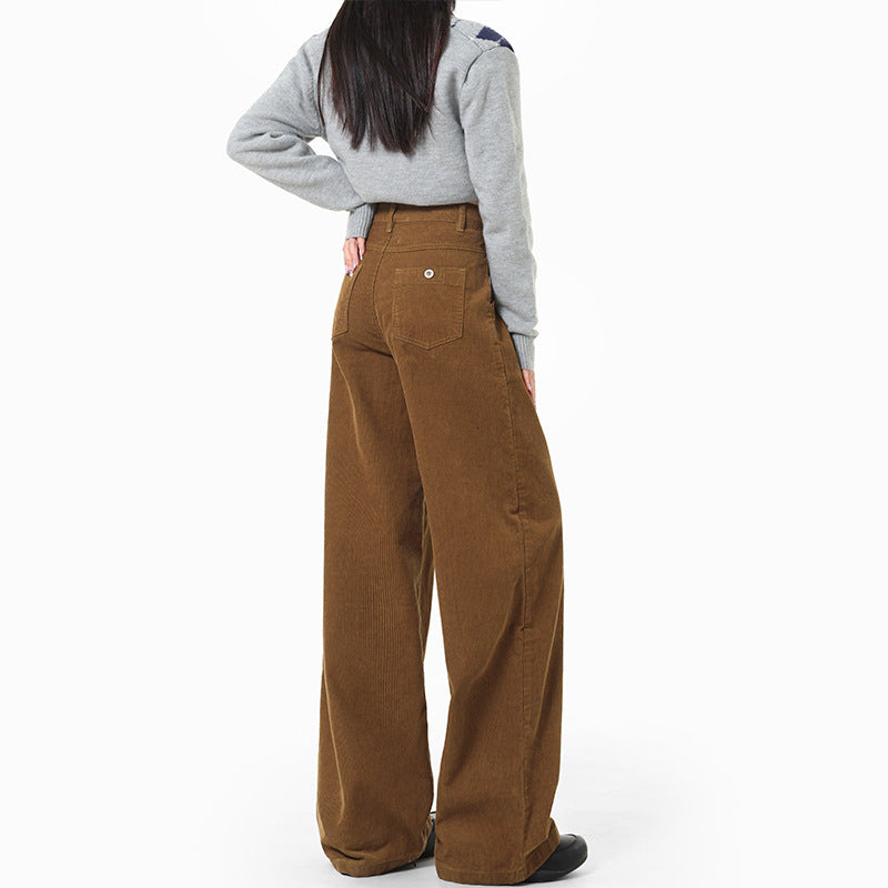 Women's Retro Style Caramel Corduroy Regular Lengthened Pants