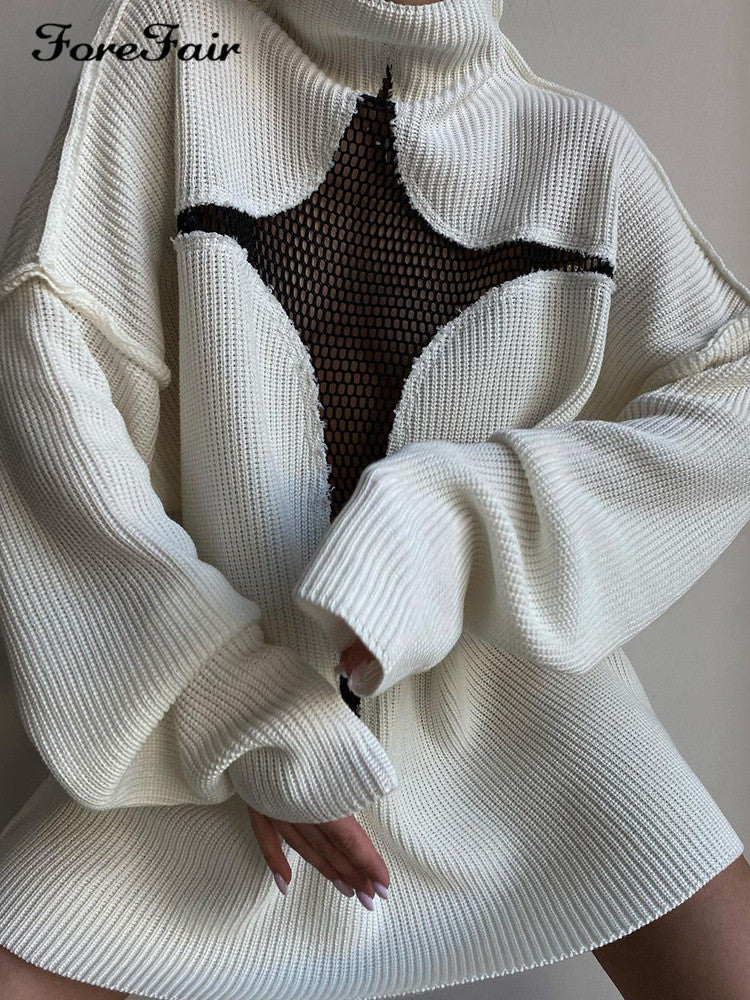 Women's Mesh Vacation Loose Knitted Pullover Personality Sweaters