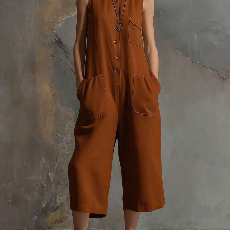 Casual Retro Sleeveless White Wide Leg Women's Jumpsuit/clothing